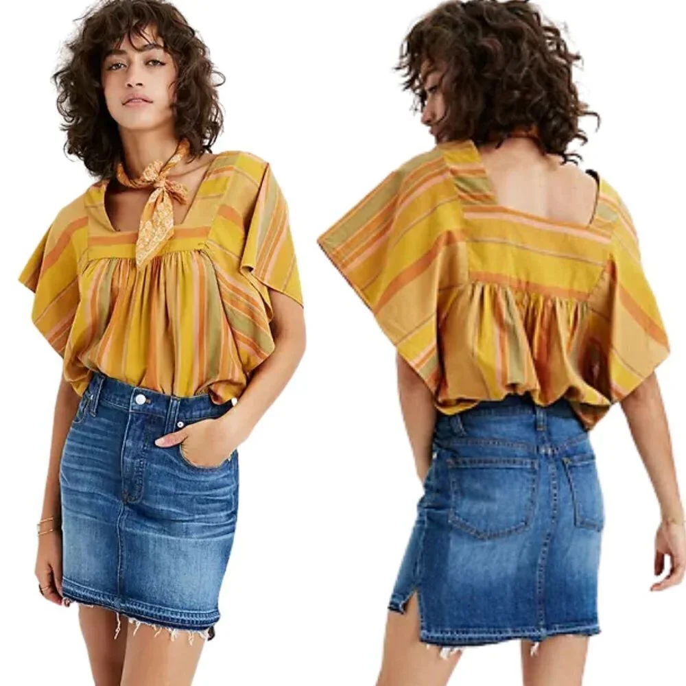 Madewell Denim Mini Skirt 25 Brandt Wash Raw Step Hem Stretch Jean Cutoff Split